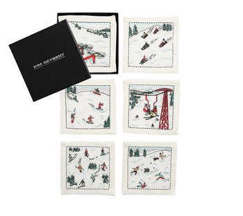 Kim Seybert Cocktail Napkins: Apres Ski in White & Multi, Set of 6